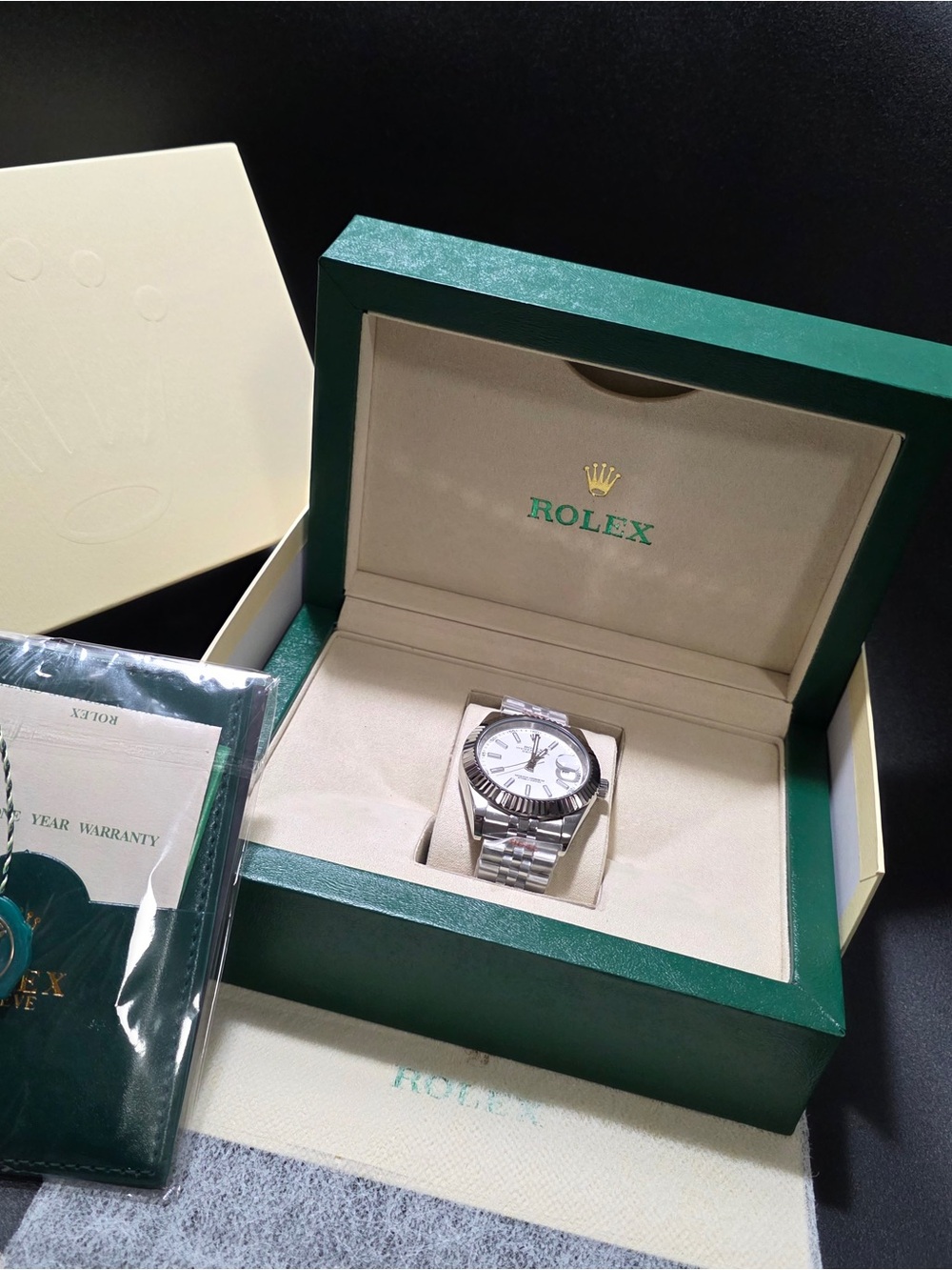Rolex Men’s Watch with White Dial and Silver Bracelet